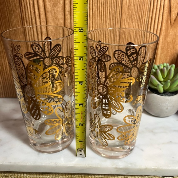 Vintage Frank Maietta signed Elegant Gold Floral and Bee Glass Tumblers - Picture 4 of 4